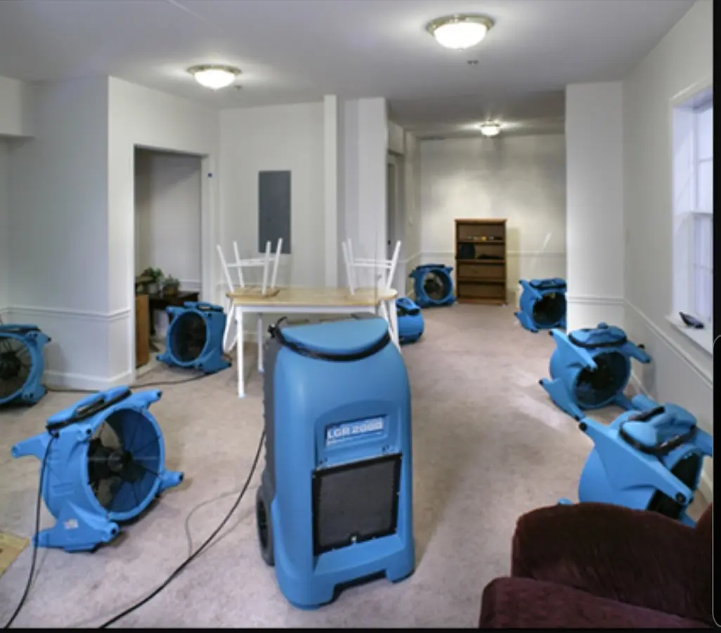 Air movers and dehumidifier setup for Water Extraction & Removal in Charlottesville
